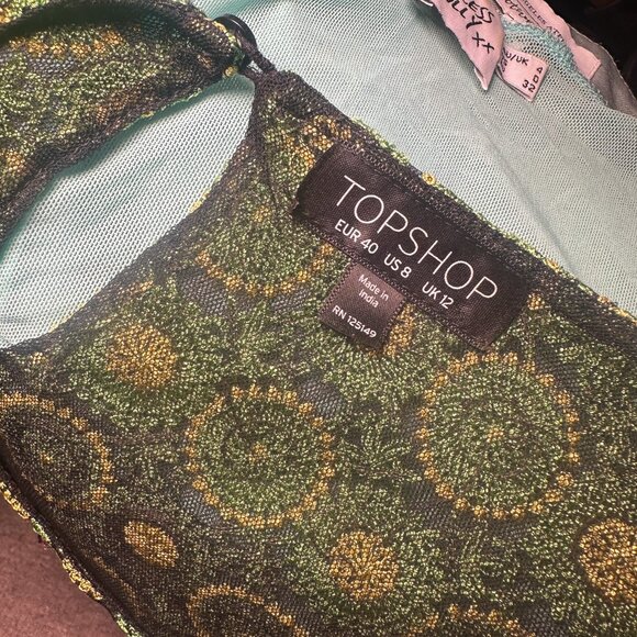 Topshop Embellished Green Lace Crop Top • Size US 8 (UK 12) - Picture 5 of 5